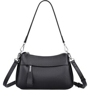 Genuine Leather Black Crossbody Bag Women Small Hobo Shoulder Purse Straps